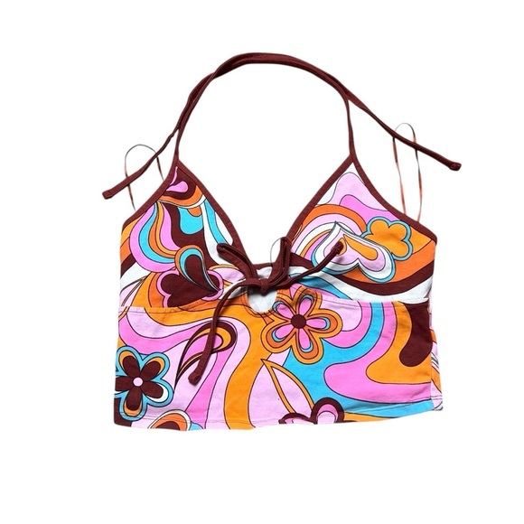 Garage Kelly Halter Keyhole Top Floral Groovy Y2K Size PS - Picture 3 of 8